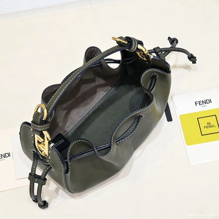 Cheap HOT Mini Fendi Bag Pomodorino Calf Leather Green In Bucket 0820